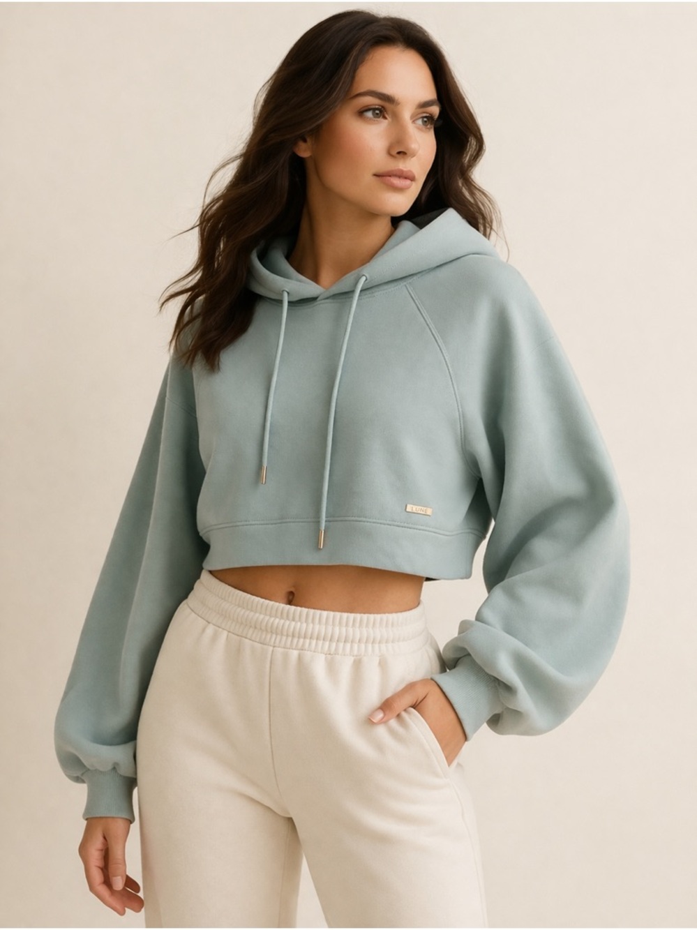 Lune Active Katie Cropped Hoodie Mineral Green Oversized Luxe Sz M